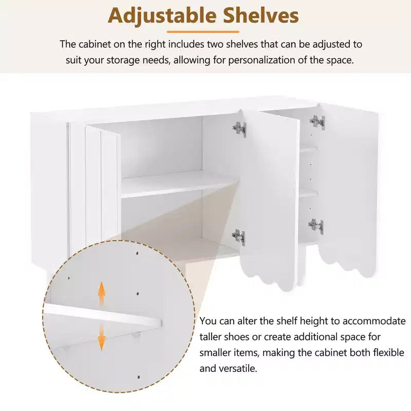 CLIHOME Zapatero Minimalista, Aparador de Comedor con Estantes Ajustables, Armario de Almacenamiento Grande con Puertas Onduladas