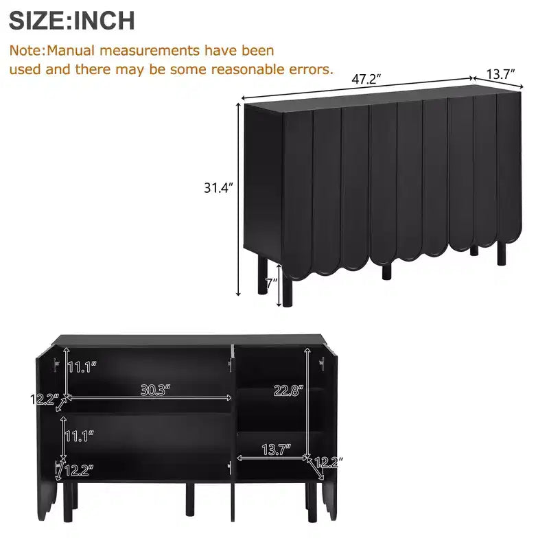 CLIHOME Zapatero Minimalista, Aparador de Comedor con Estantes Ajustables, Armario de Almacenamiento Grande con Puertas Onduladas