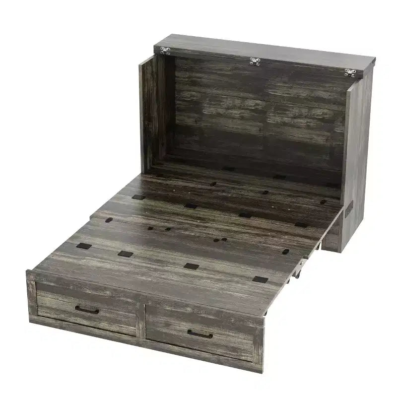 Cama Murphy ModernLuxe de tamaño matrimonial/queen, plegable, que ahorra espacio, con estación de carga y cajón de almacenamiento, blanco/gris