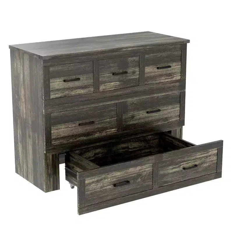 Cama Murphy ModernLuxe de tamaño matrimonial/queen, plegable, que ahorra espacio, con estación de carga y cajón de almacenamiento, blanco/gris