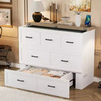 Cama Murphy ModernLuxe de tamaño matrimonial/queen, plegable, que ahorra espacio, con estación de carga y cajón de almacenamiento, blanco/gris
