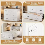 Cama Murphy ModernLuxe de tamaño matrimonial/queen, plegable, que ahorra espacio, con estación de carga y cajón de almacenamiento, blanco/gris