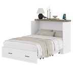 Cama Murphy ModernLuxe de tamaño matrimonial/queen, plegable, que ahorra espacio, con estación de carga y cajón de almacenamiento, blanco/gris