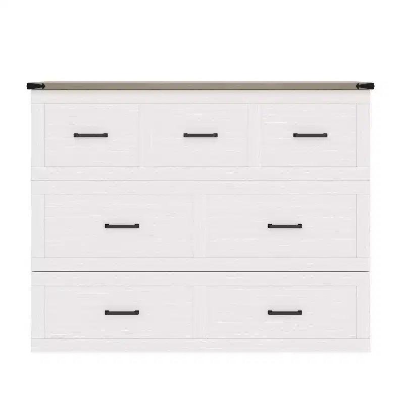 Cama Murphy ModernLuxe de tamaño matrimonial/queen, plegable, que ahorra espacio, con estación de carga y cajón de almacenamiento, blanco/gris