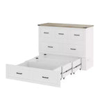 Cama Murphy ModernLuxe de tamaño matrimonial/queen, plegable, que ahorra espacio, con estación de carga y cajón de almacenamiento, blanco/gris