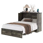 Cama Murphy ModernLuxe de tamaño matrimonial/queen, plegable, que ahorra espacio, con estación de carga y cajón de almacenamiento, blanco/gris