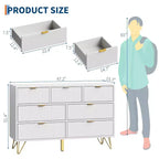 Cómoda de 7 cajones para dormitorio, cómoda de 120 cm de ancho con patas de metal, cómoda con mueble para TV, mueble de almacenamiento para recibidor