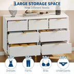 Cómoda de 7 cajones para dormitorio, cómoda de 120 cm de ancho con patas de metal, cómoda con mueble para TV, mueble de almacenamiento para recibidor