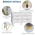 Cómoda de 7 cajones para dormitorio, cómoda de 120 cm de ancho con patas de metal, cómoda con mueble para TV, mueble de almacenamiento para recibidor