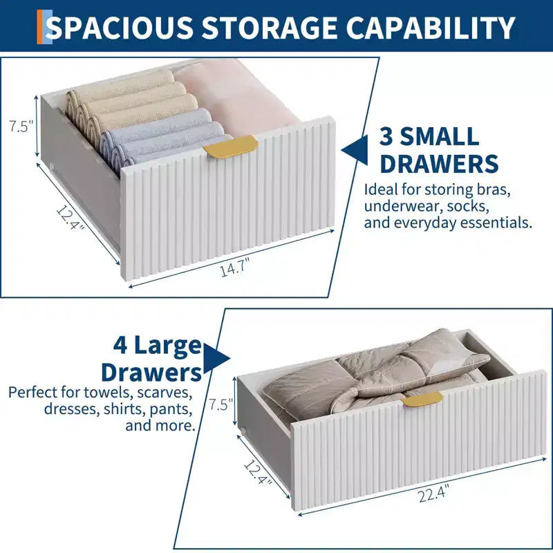 Cómoda de 7 cajones para dormitorio, cómoda de 120 cm de ancho con patas de metal, cómoda con mueble para TV, mueble de almacenamiento para recibidor