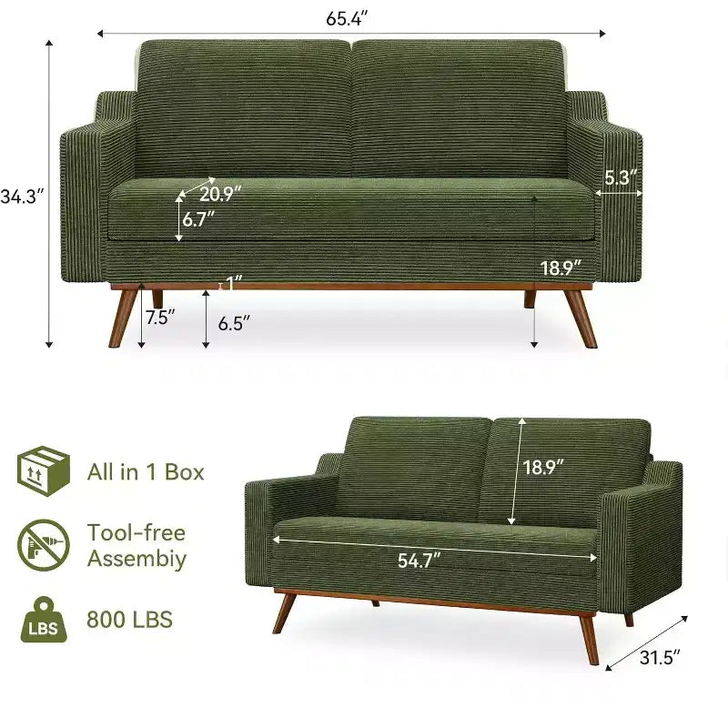 Dyonery 65.4 Loveseat Sofa,Tool-Free Setup Small Couches