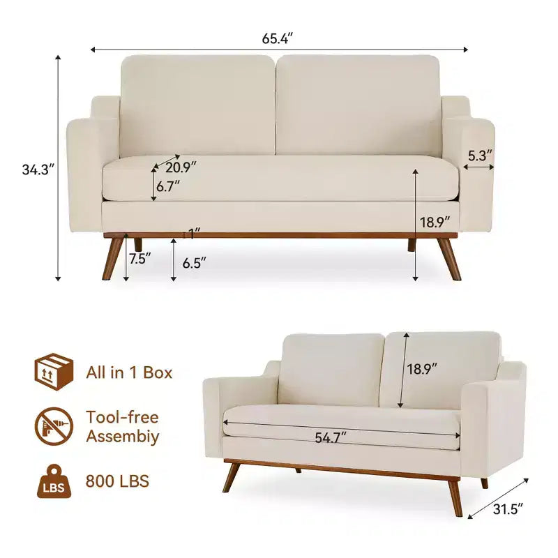 Dyonery 65.4 Loveseat Sofa,Tool-Free Setup Small Couches