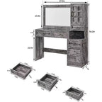 Tocador de granja Mastgoal con espejo LED de pantalla táctil, tocador grande de 47 pulgadas, 6 cajones, cubierta de cristal, estación de carga, mesa de tocador de madera rústica