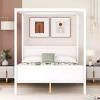 Cama con dosel Queen Whisen con cabecera y pie de cama, almacenamiento debajo de la cama y diseño versátil