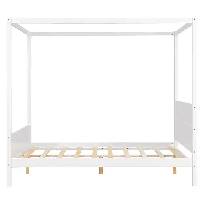 Cama con dosel Queen Whisen con cabecera y pie de cama, almacenamiento debajo de la cama y diseño versátil