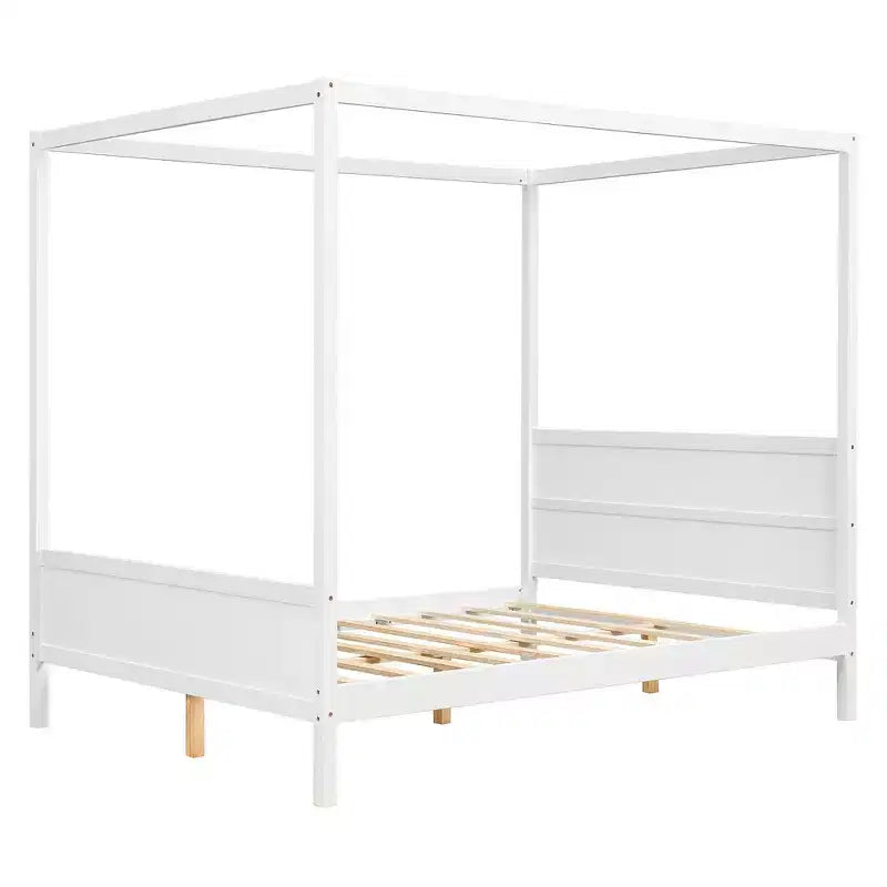 Cama con dosel Queen Whisen con cabecera y pie de cama, almacenamiento debajo de la cama y diseño versátil