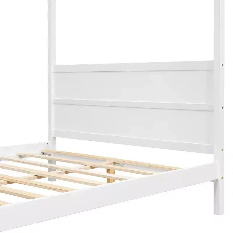 Cama con dosel Queen Whisen con cabecera y pie de cama, almacenamiento debajo de la cama y diseño versátil