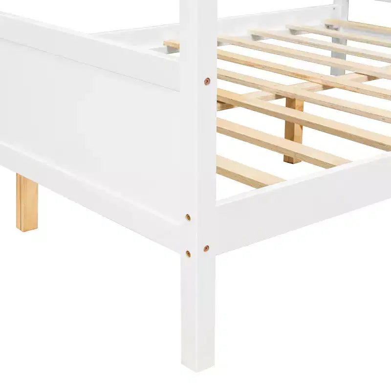 Cama con dosel Queen Whisen con cabecera y pie de cama, almacenamiento debajo de la cama y diseño versátil