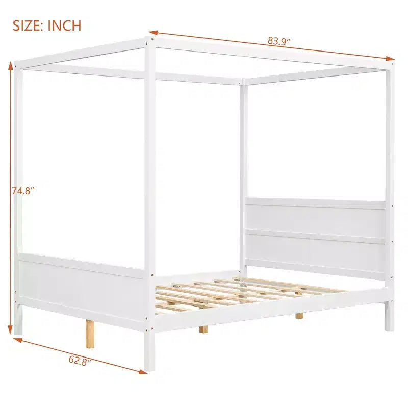 Cama con dosel Queen Whisen con cabecera y pie de cama, almacenamiento debajo de la cama y diseño versátil