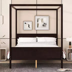 Cama con dosel Queen Whisen con cabecera y pie de cama, almacenamiento debajo de la cama y diseño versátil