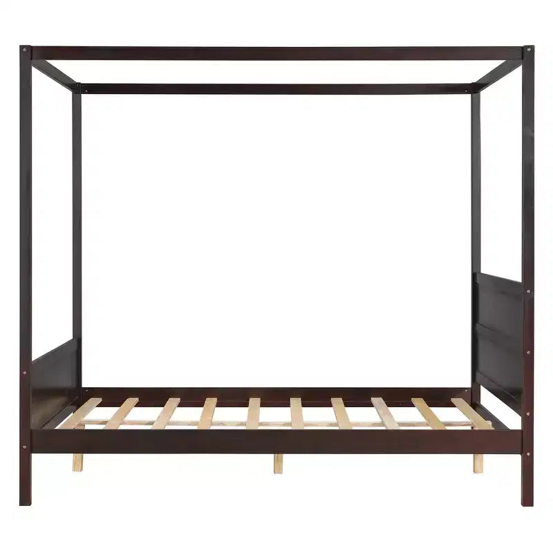 Cama con dosel Queen Whisen con cabecera y pie de cama, almacenamiento debajo de la cama y diseño versátil