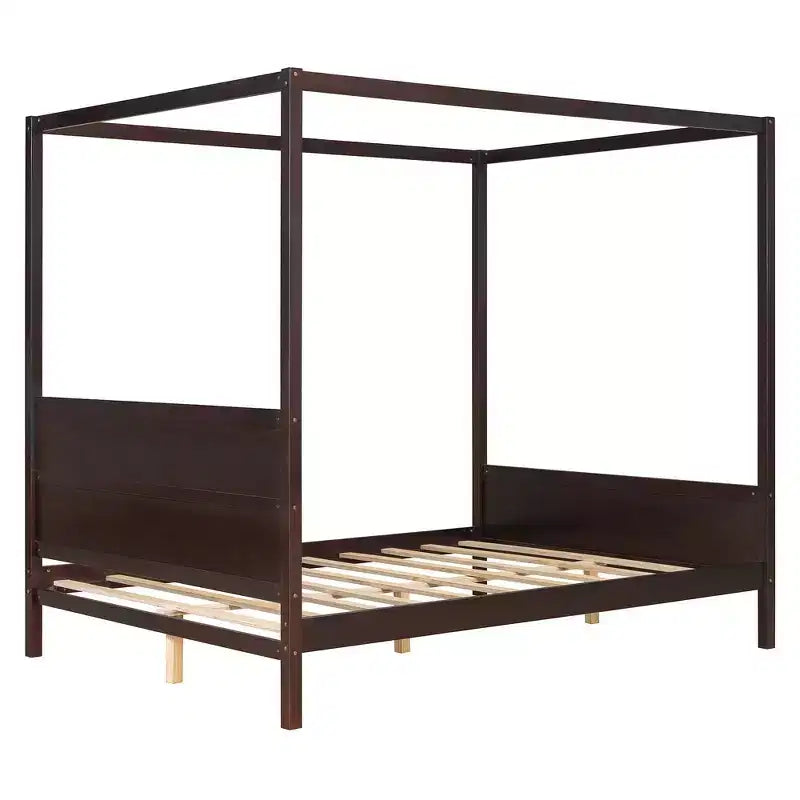 Cama con dosel Queen Whisen con cabecera y pie de cama, almacenamiento debajo de la cama y diseño versátil
