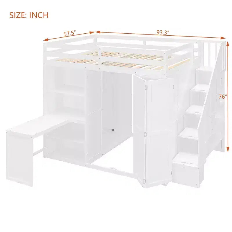 Cama alta tamaño completo Whisen, armarios, estantes plegables y escritorios para una vida organizada