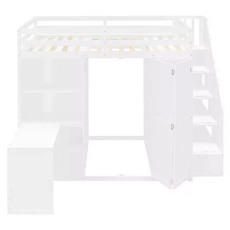 Cama alta tamaño completo Whisen, armarios, estantes plegables y escritorios para una vida organizada