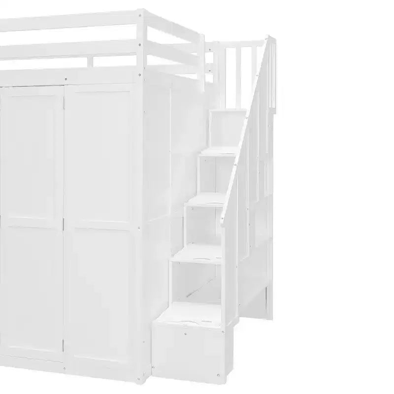 Cama alta tamaño completo Whisen, armarios, estantes plegables y escritorios para una vida organizada