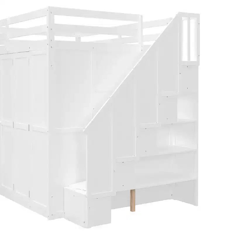 Cama alta tamaño completo Whisen, armarios, estantes plegables y escritorios para una vida organizada