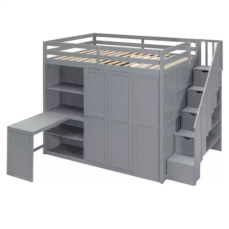 Cama alta tamaño completo Whisen, armarios, estantes plegables y escritorios para una vida organizada