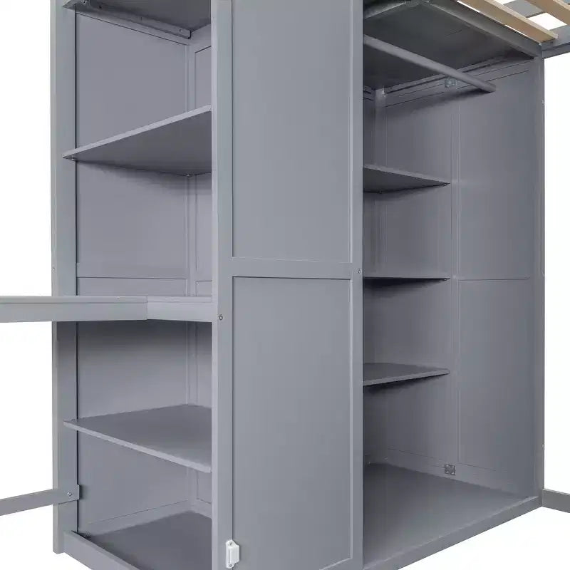 Cama alta tamaño completo Whisen, armarios, estantes plegables y escritorios para una vida organizada