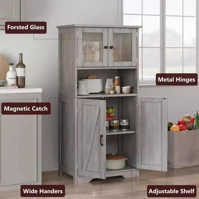 67 H Tall Bathroom Storage Cabinet Freestanding Bathroom Storage Cabinet with 4 Doors and Adjustable Shelves