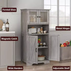 67 H Tall Bathroom Storage Cabinet Freestanding Bathroom Storage Cabinet with 4 Doors and Adjustable Shelves
