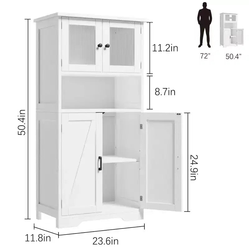 67 H Tall Bathroom Storage Cabinet Freestanding Bathroom Storage Cabinet with 4 Doors and Adjustable Shelves