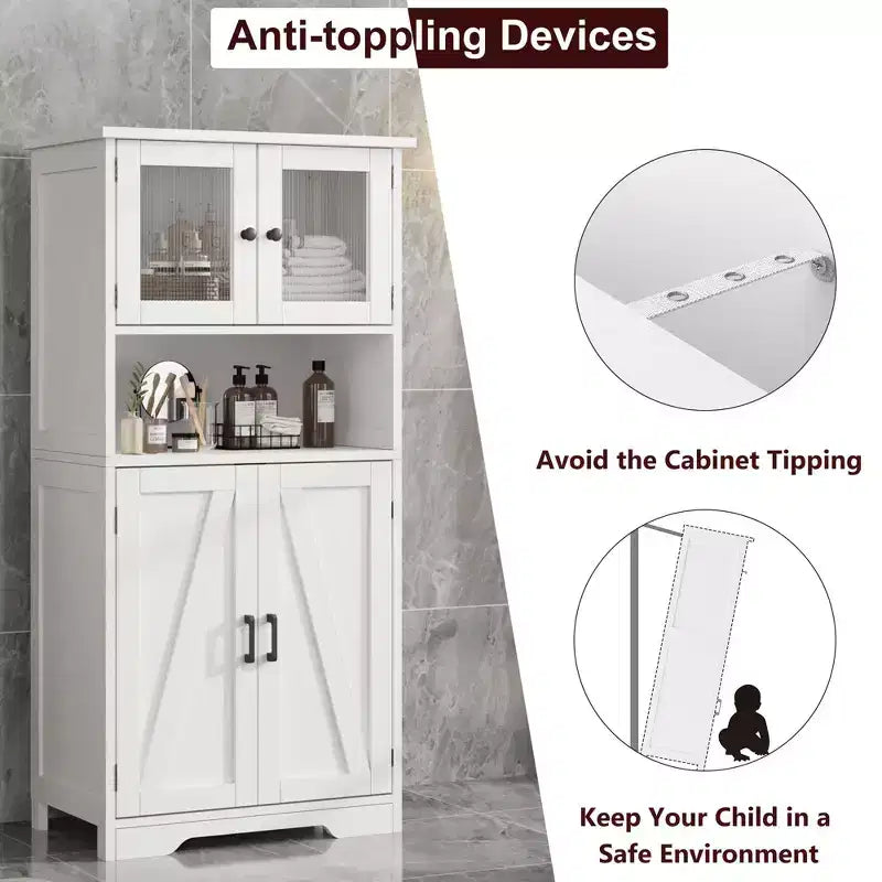 67 H Tall Bathroom Storage Cabinet Freestanding Bathroom Storage Cabinet with 4 Doors and Adjustable Shelves