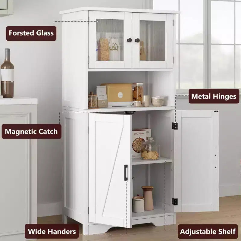 67 H Tall Bathroom Storage Cabinet Freestanding Bathroom Storage Cabinet with 4 Doors and Adjustable Shelves