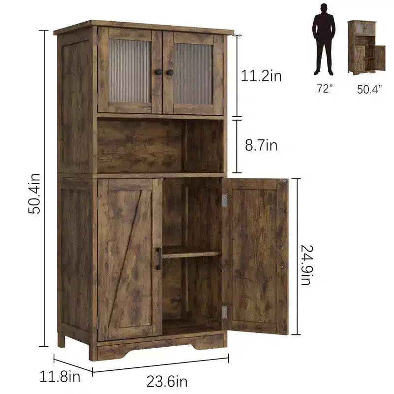 67 H Tall Bathroom Storage Cabinet Freestanding Bathroom Storage Cabinet with 4 Doors and Adjustable Shelves
