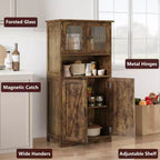 67 H Tall Bathroom Storage Cabinet Freestanding Bathroom Storage Cabinet with 4 Doors and Adjustable Shelves