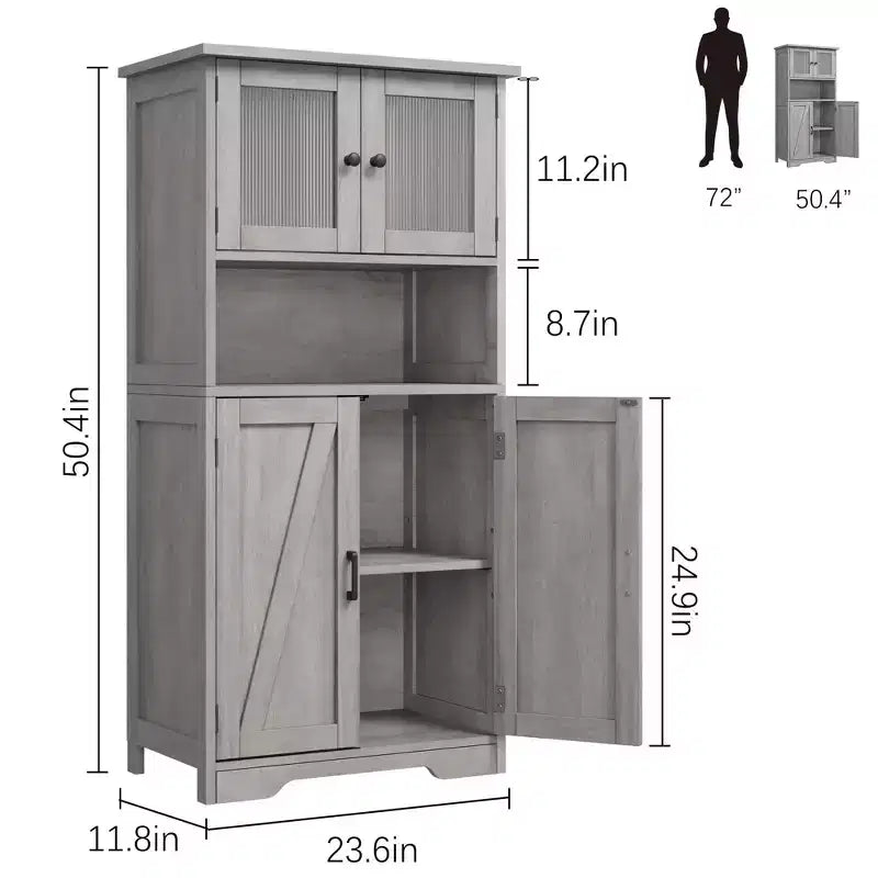 67 H Tall Bathroom Storage Cabinet Freestanding Bathroom Storage Cabinet with 4 Doors and Adjustable Shelves