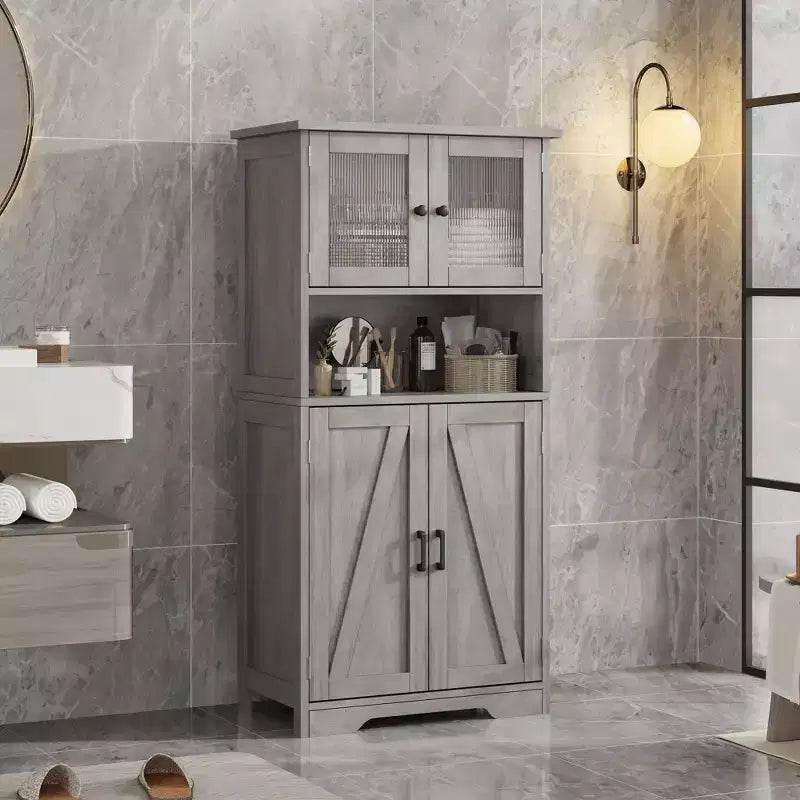 Tall Bathroom Storage Cabinet Freestanding Bathroom Storage Cabinet with 4 Doors and Adjustable Shelves
