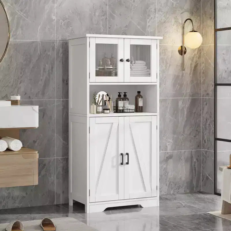 Tall Bathroom Storage Cabinet Freestanding Bathroom Storage Cabinet with 4 Doors and Adjustable Shelves