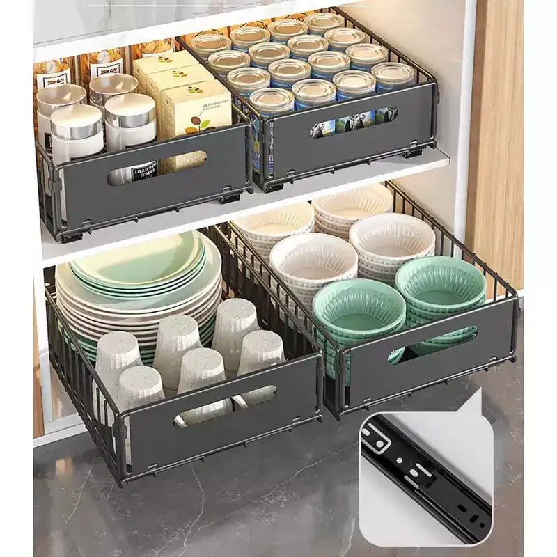 Organizador de gabinete extraíble | Acero al carbono de alta resistencia | Acceso fácil, solución que ahorra espacio para almacenamiento en cocina y despensa