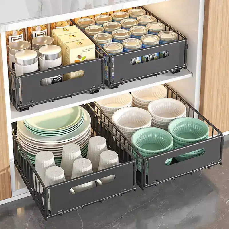 Organizador de gabinete extraíble | Acero al carbono de alta resistencia | Acceso fácil, solución que ahorra espacio para almacenamiento en cocina y despensa