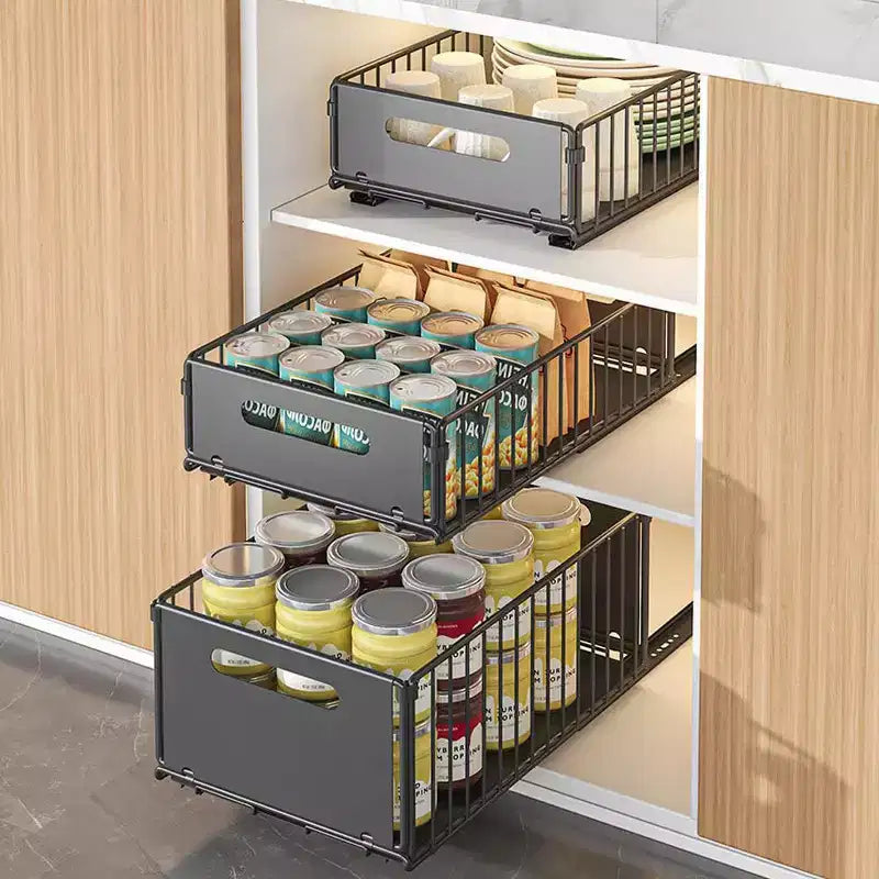 Organizador de gabinete extraíble | Acero al carbono de alta resistencia | Acceso fácil, solución que ahorra espacio para almacenamiento en cocina y despensa