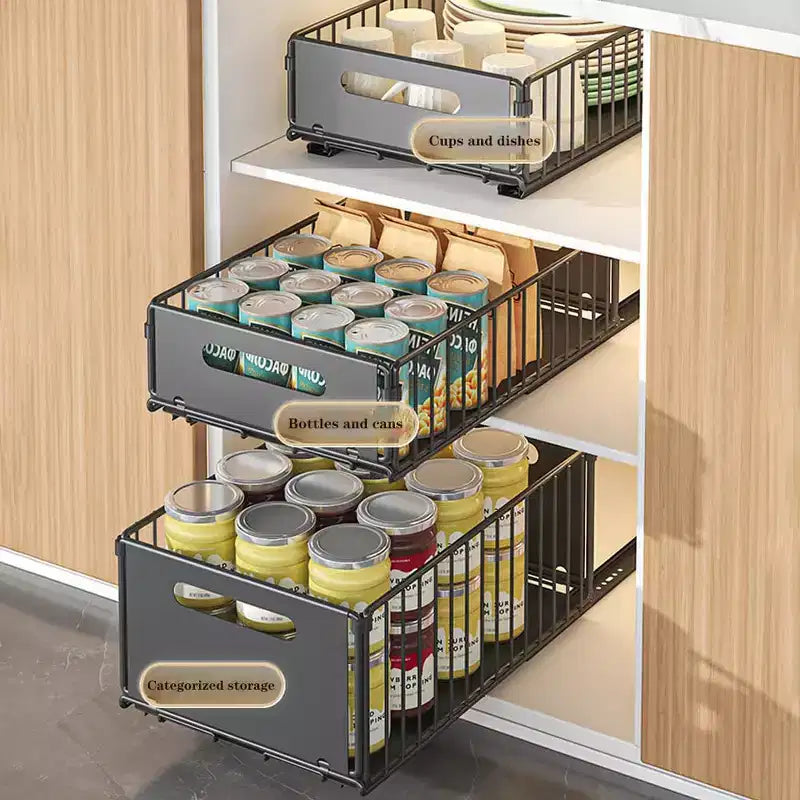 Organizador de gabinete extraíble | Acero al carbono de alta resistencia | Acceso fácil, solución que ahorra espacio para almacenamiento en cocina y despensa