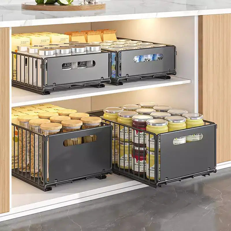 Organizador de gabinete extraíble | Acero al carbono de alta resistencia | Acceso fácil, solución que ahorra espacio para almacenamiento en cocina y despensa