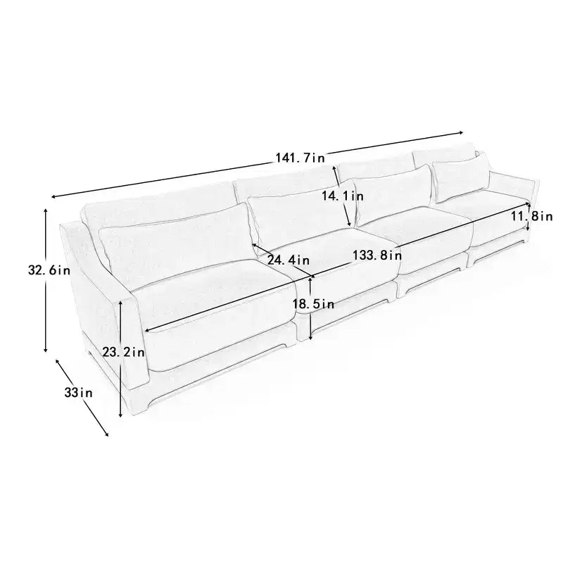 Sofá beige de chenilla con estructura de madera maciza de 4 plazas con almohada lumbar, esponja de alta resiliencia y fácil instalación