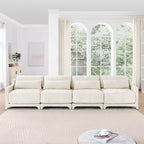 Sofá beige de chenilla con estructura de madera maciza de 4 plazas con almohada lumbar, esponja de alta resiliencia y fácil instalación