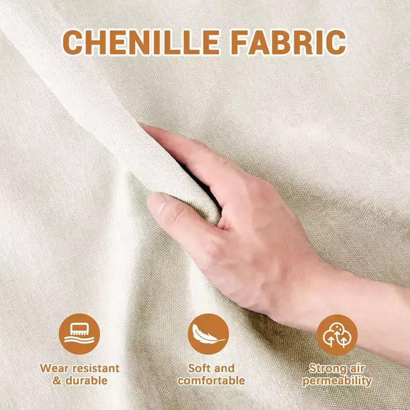Sofá beige de chenilla con estructura de madera maciza de 4 plazas con almohada lumbar, esponja de alta resiliencia y fácil instalación